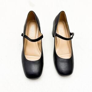 Silent D Korin Black Leather Mary Jane Block Heel Round Toe Strap Shoes Size 37